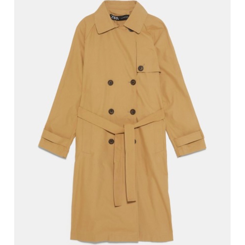 Zara Buttoned Trench Coat Taupe Brown
